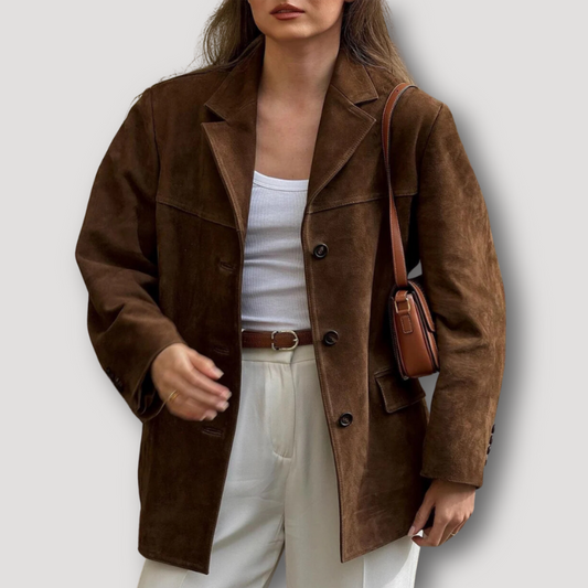 Oversize Braune Wildleder Umlegekragen Lang Jacke til kvinder