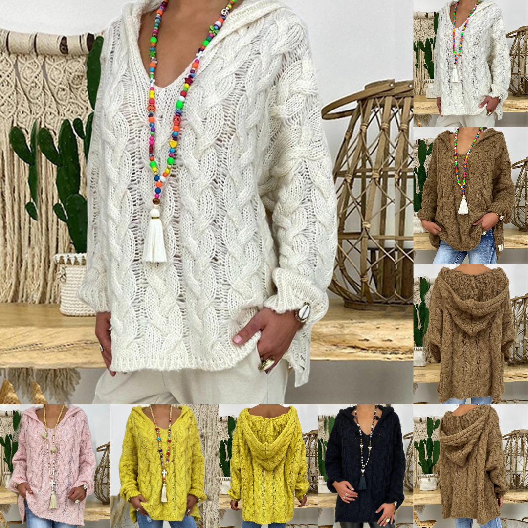 Strikket sweater med dyb V-hals og twist