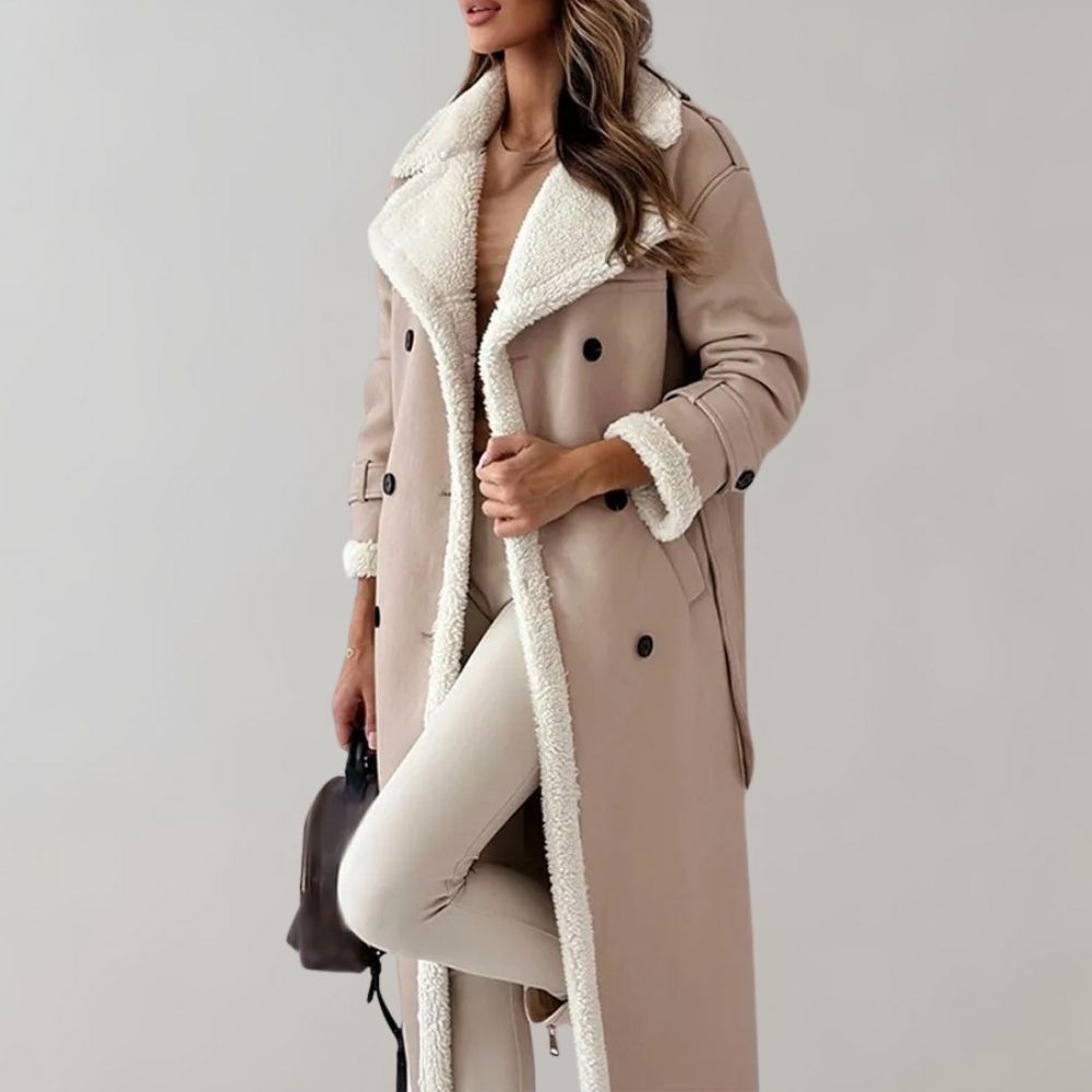Trenchcoat med shearlingforing