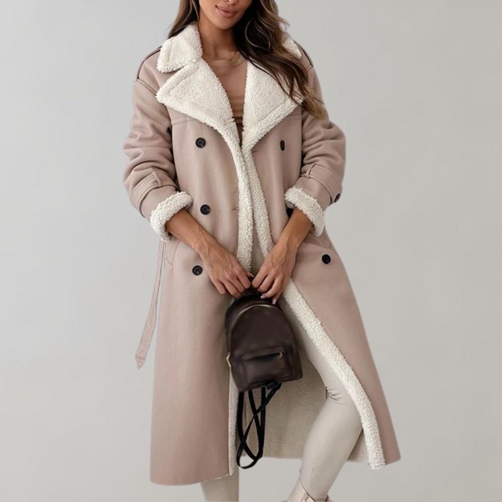 Trenchcoat med shearlingforing