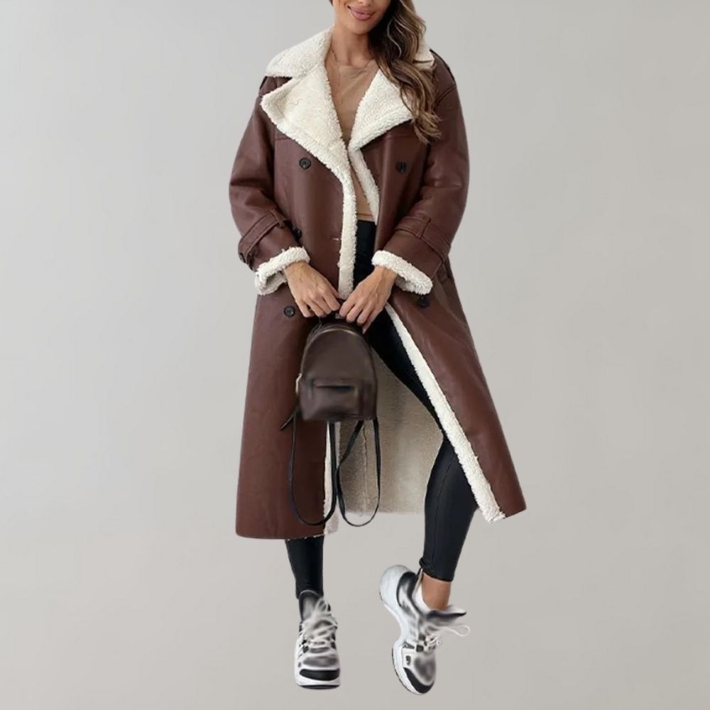 Trenchcoat med shearlingforing