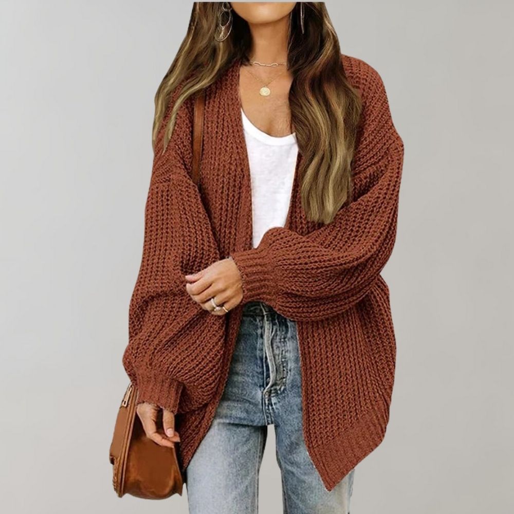 Løs tyk strikket sweater-frakke
