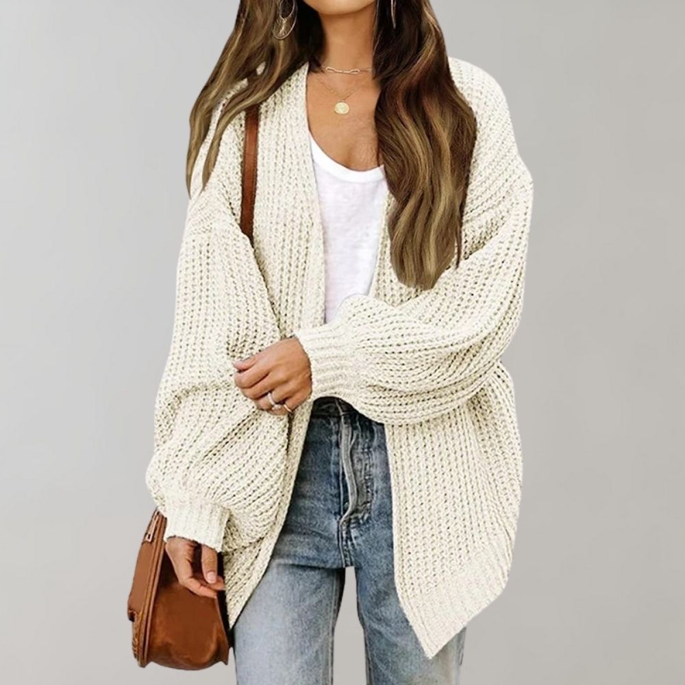 Løs tyk strikket sweater-frakke