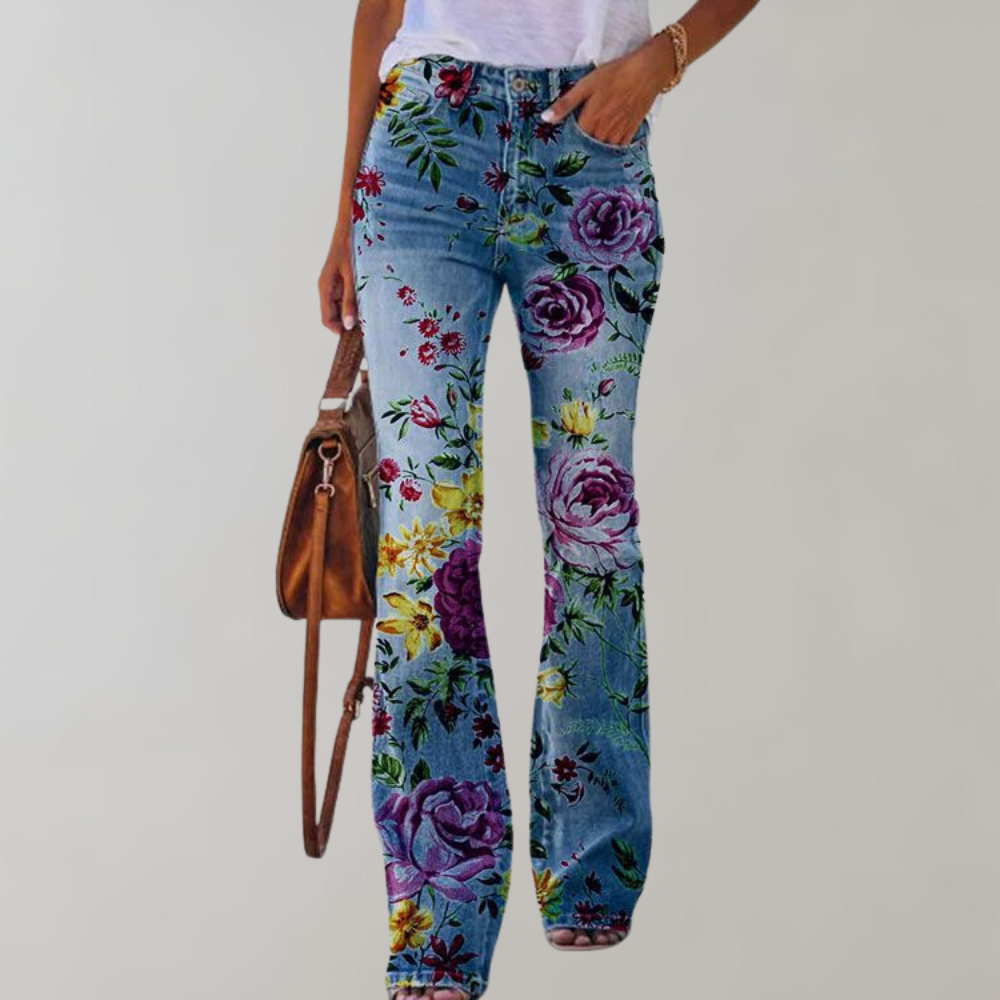 Flare jeans med blomsterprint til kvinder