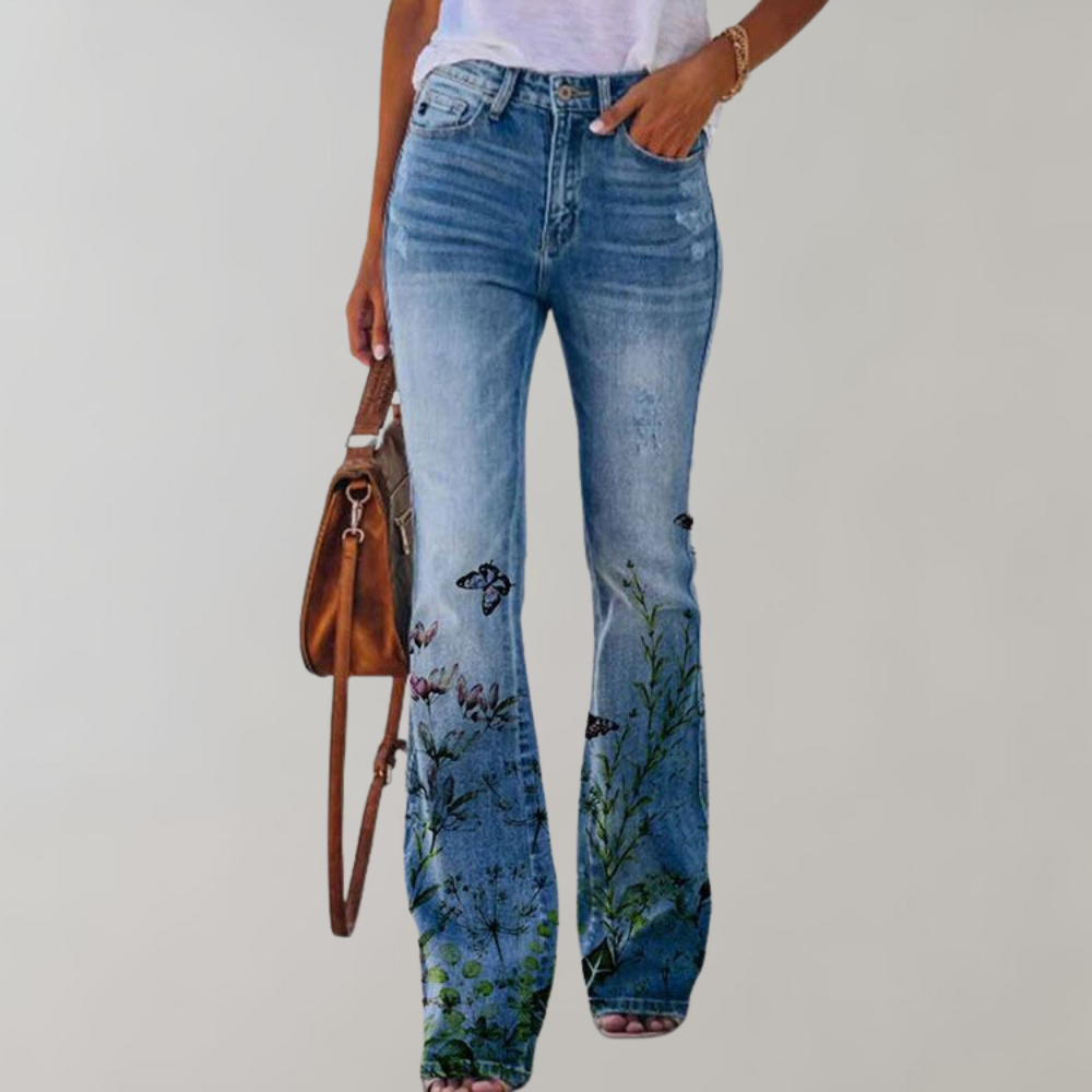 Flare jeans med blomsterprint til kvinder