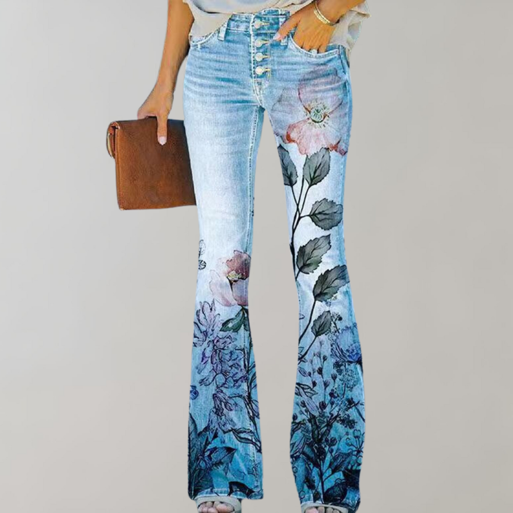 Flare jeans med blomsterprint til kvinder