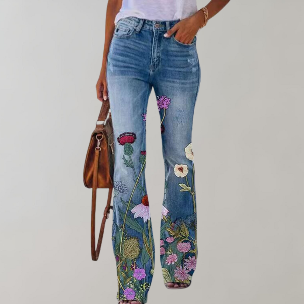Flare jeans med blomsterprint til kvinder