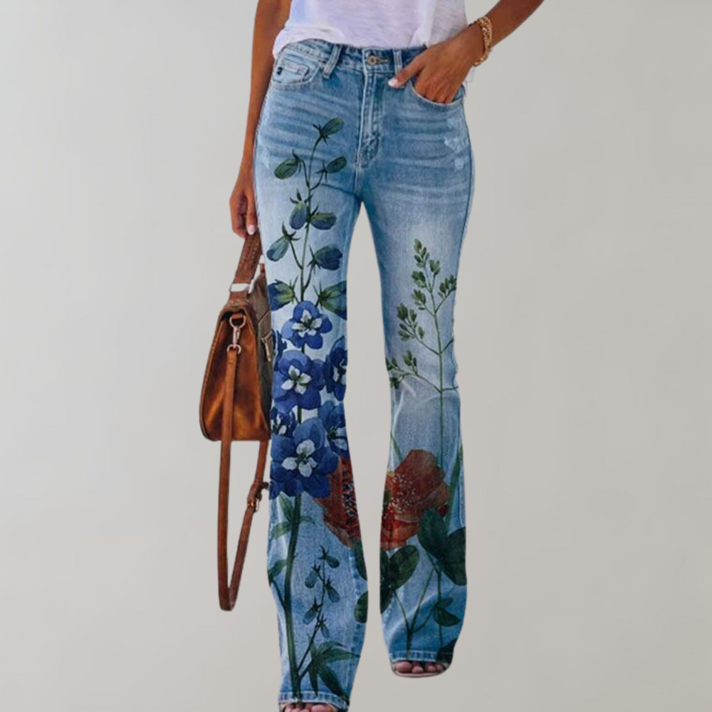 Flare jeans med blomsterprint til kvinder