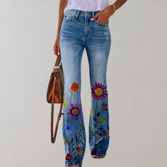 Flare jeans med blomsterprint til kvinder