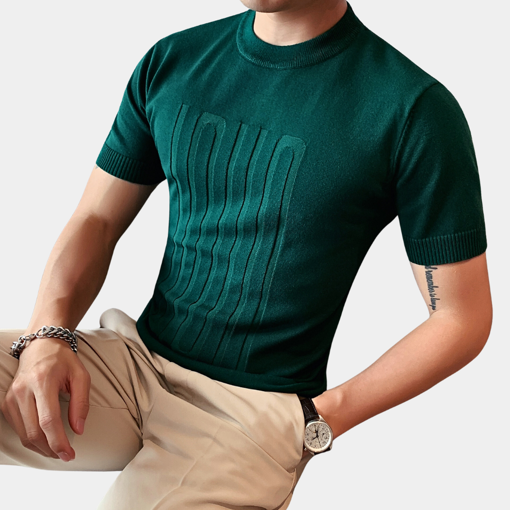 Strikket shirt med rund hals til mænd