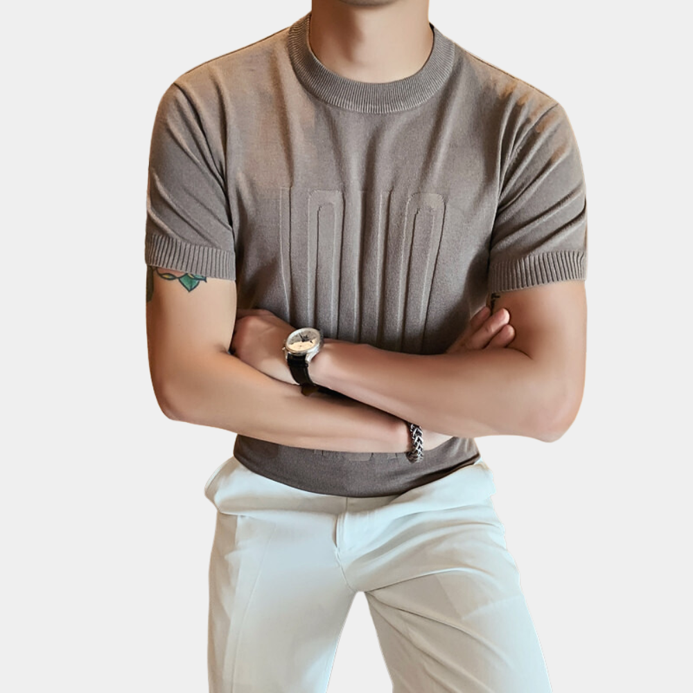 Strikket shirt med rund hals til mænd