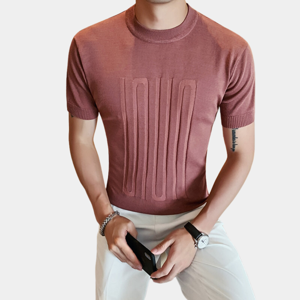 Strikket shirt med rund hals til mænd