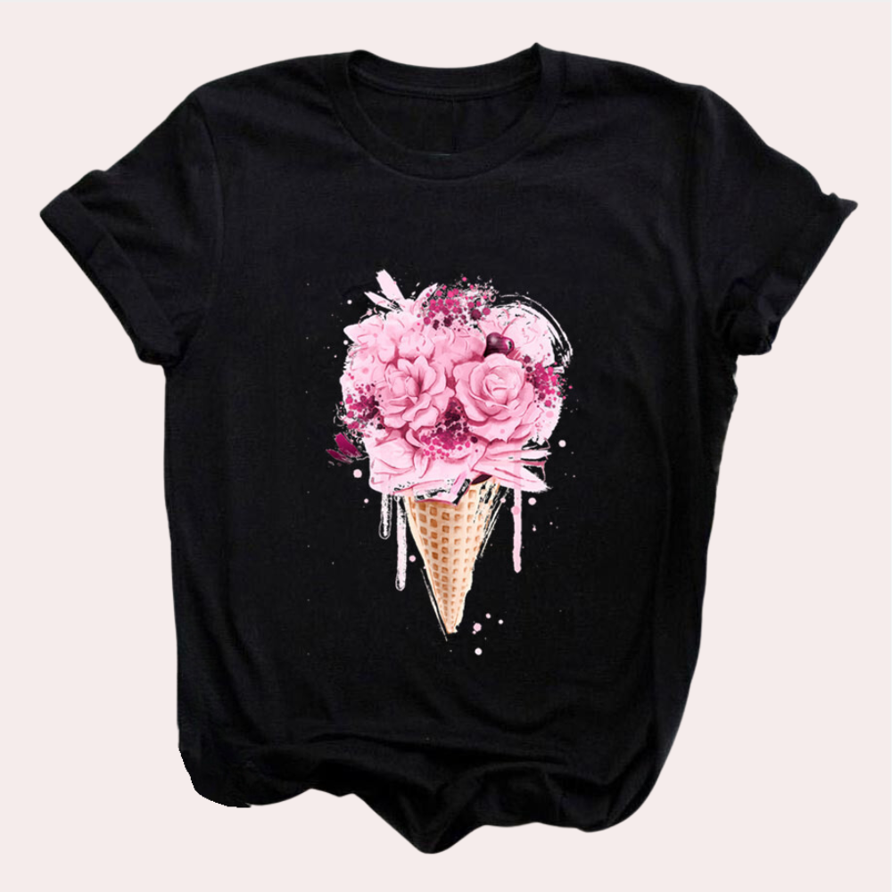 T-shirt til kvinder med dekorativt tryk til kvinder