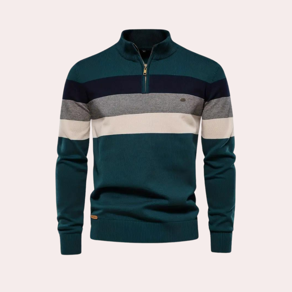 Varm farveblok-sweatshirt med lynlås til mænd