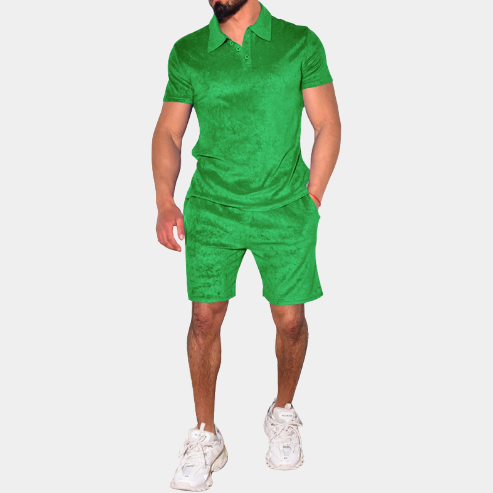 Casual sæt med poloshirt og shorts til mænd