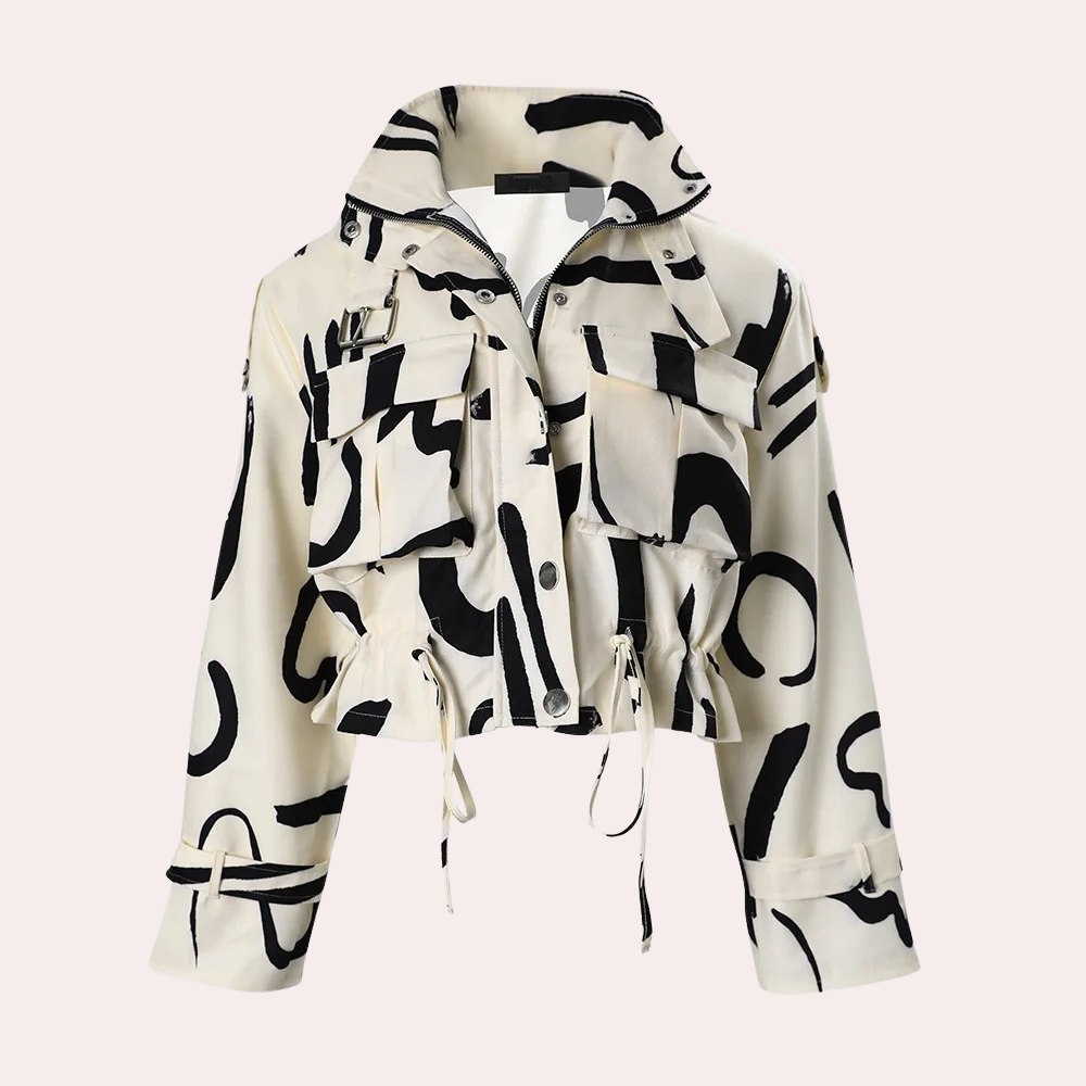 Cropped jakke med abstrakt print til kvinder
