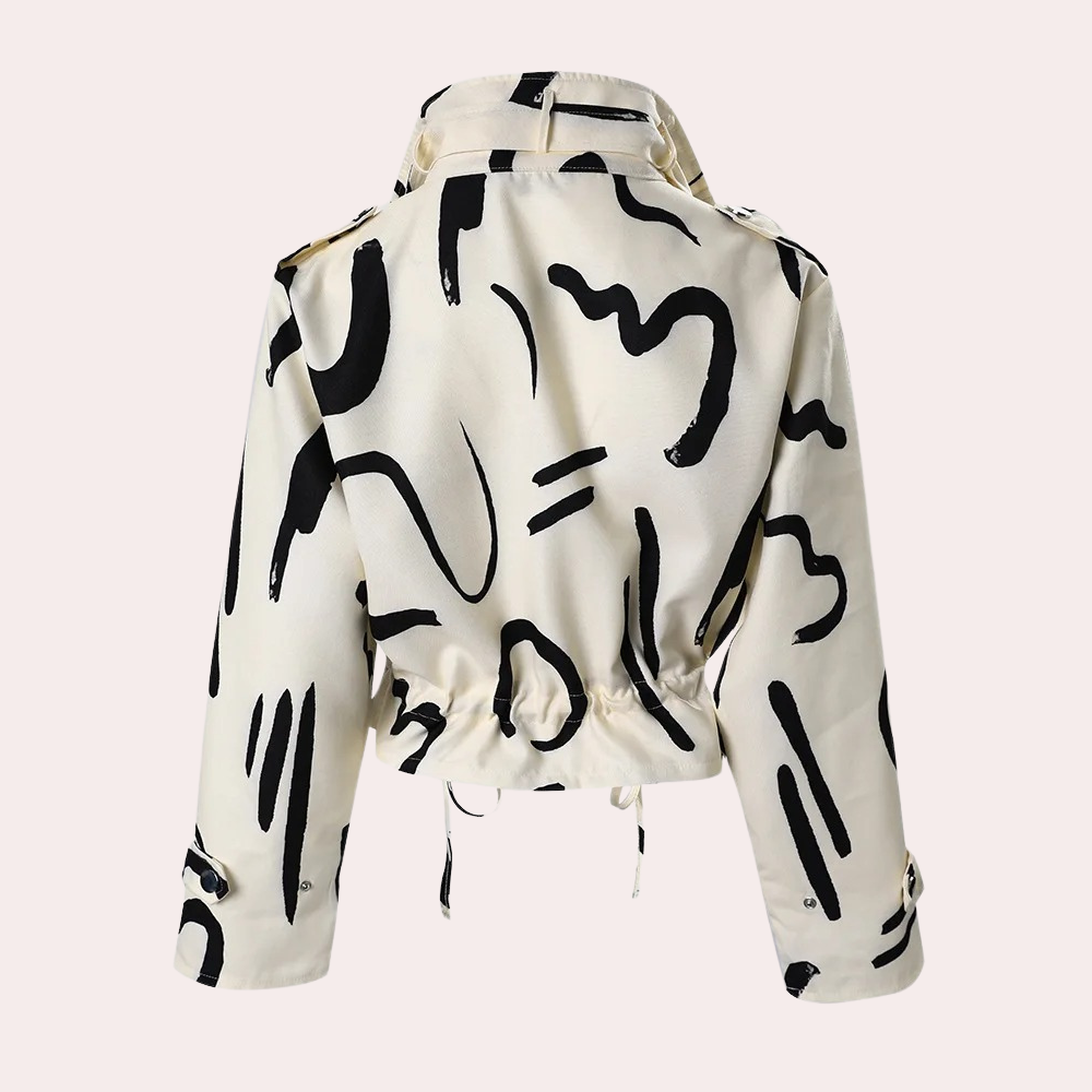 Cropped jakke med abstrakt print til kvinder