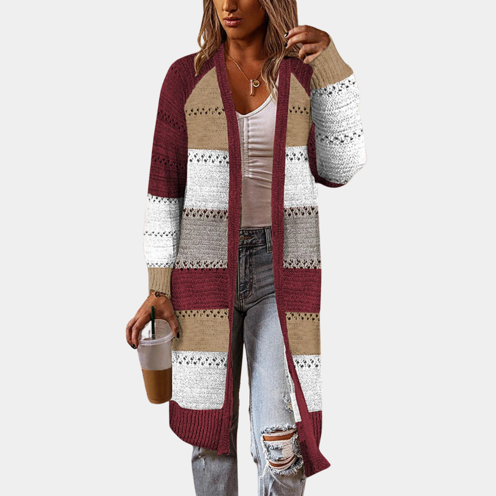 Lang stribet patchwork-sweater med syninger