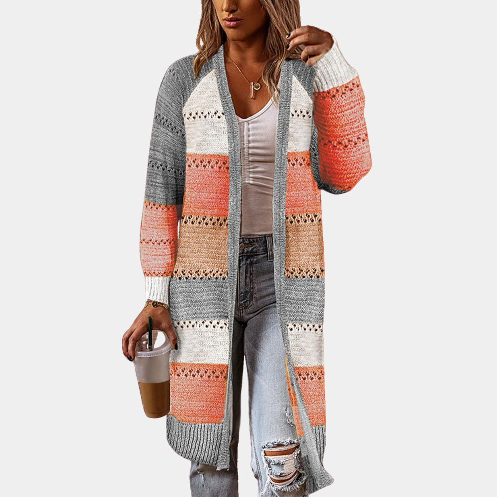 Lang stribet patchwork-sweater med syninger