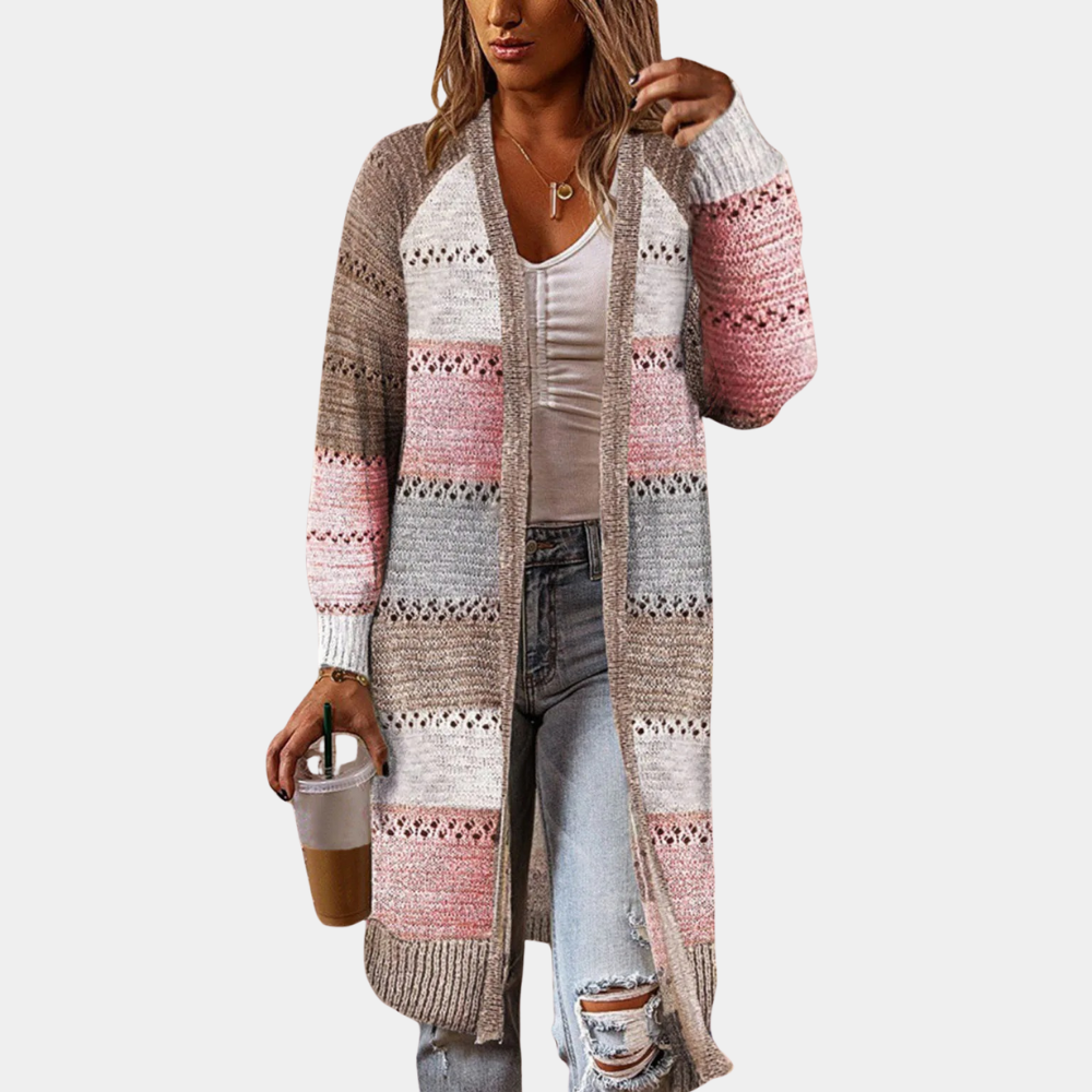 Lang stribet patchwork-sweater med syninger