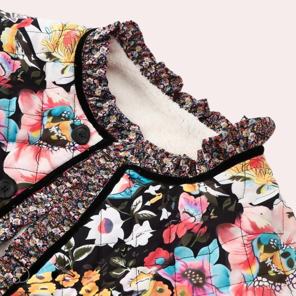 Tyk vinterfrakke med blomsterprint