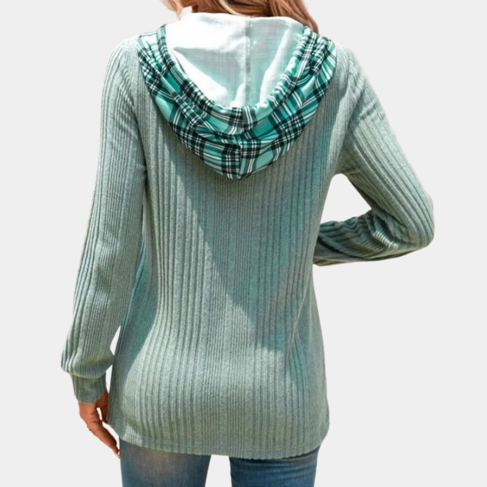 Colorblock-hættetrøje med ternet print til kvinder