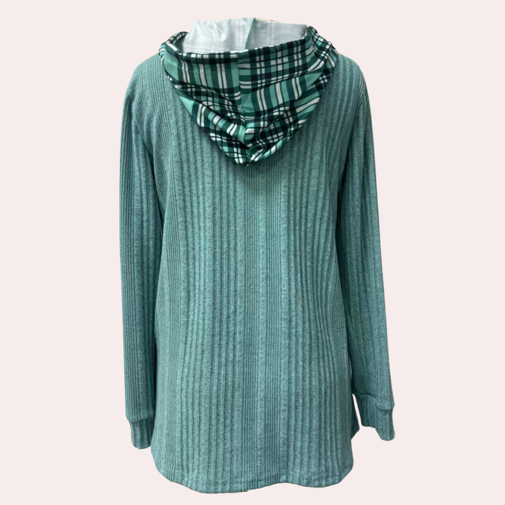 Colorblock-hættetrøje med ternet print til kvinder