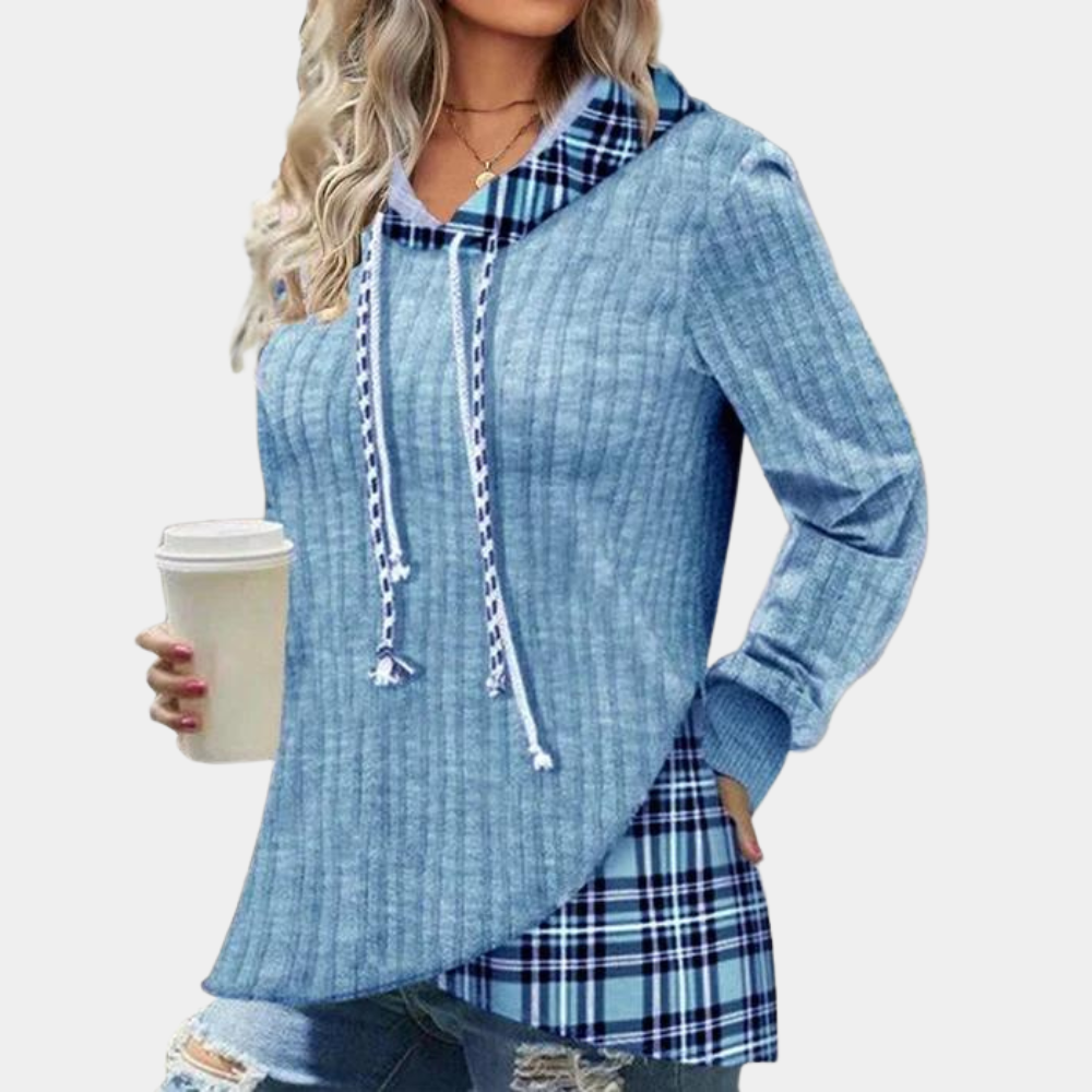 Colorblock-hættetrøje med ternet print til kvinder