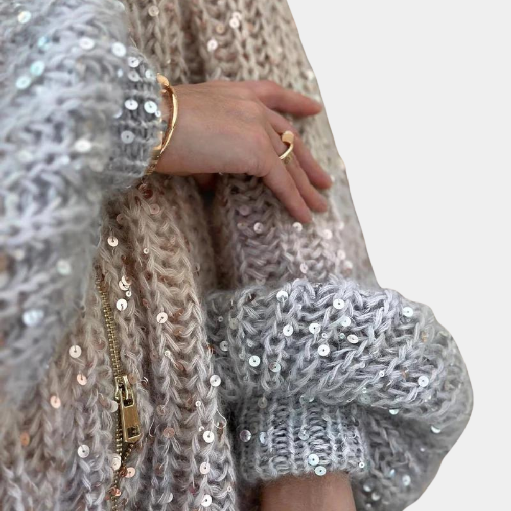 Vinter-paillet-uld-cardigan med lynlås