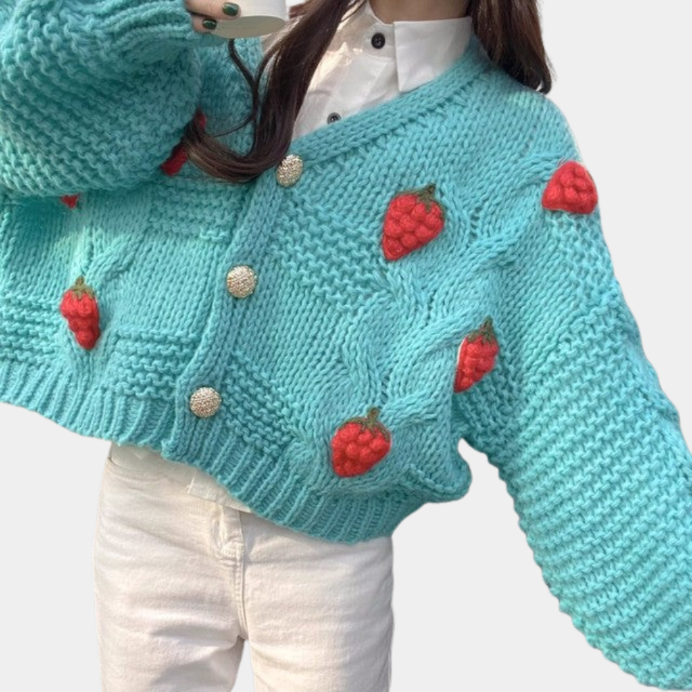 Strikket sweater med jordbærstjerne
