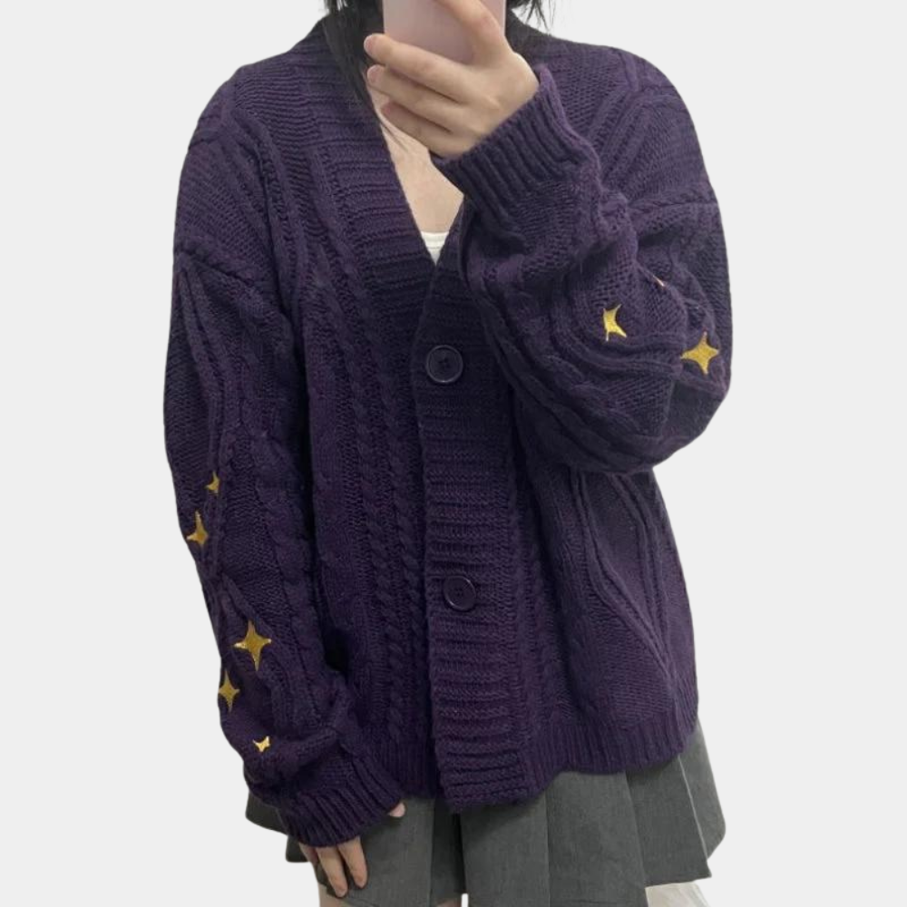 Strikket sweater med jordbærstjerne