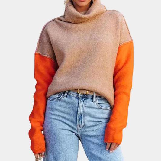 Strikket sweater med rund hals i farver