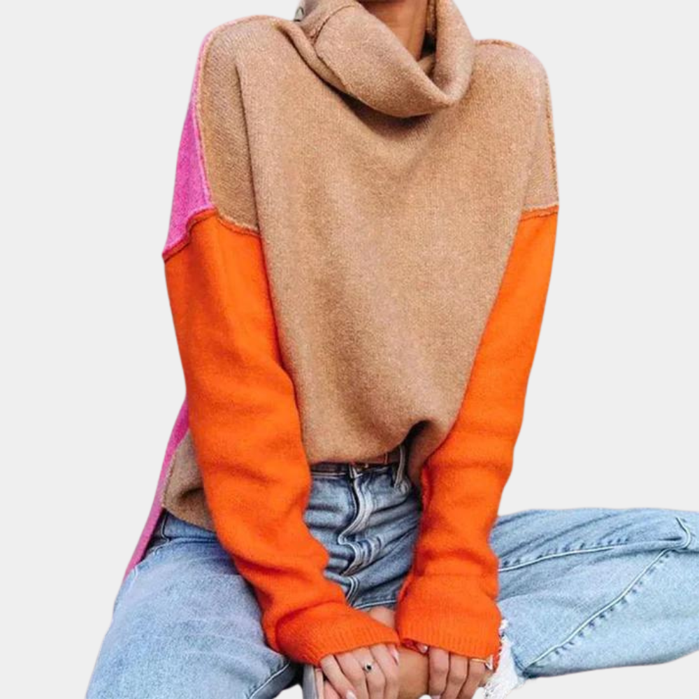 Strikket sweater med rund hals i farver