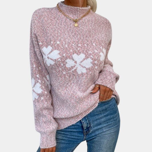 Strikket sweater med kløverprint