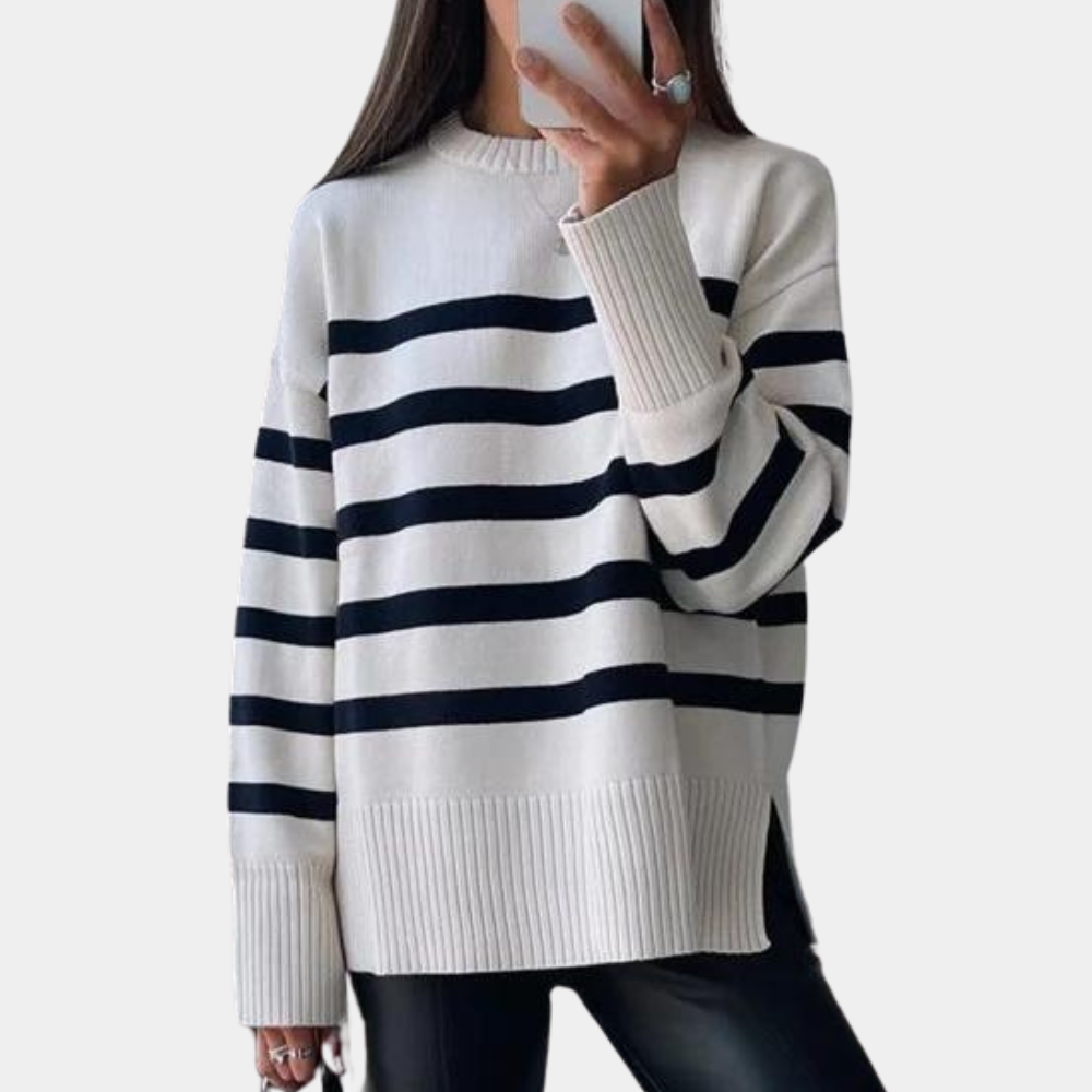 Lang stribet sweater med bund til kvinder