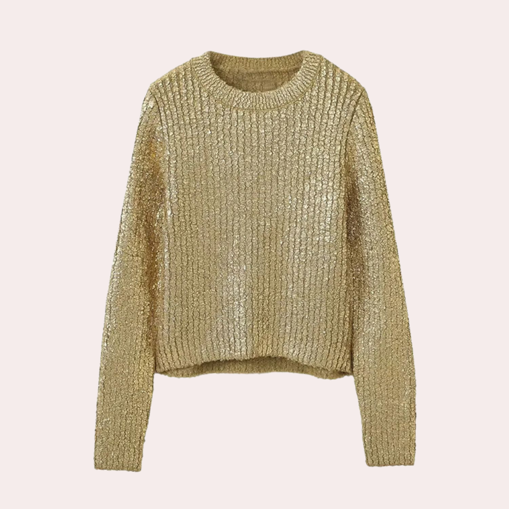 Guldglinsende langærmet sweater til kvinder