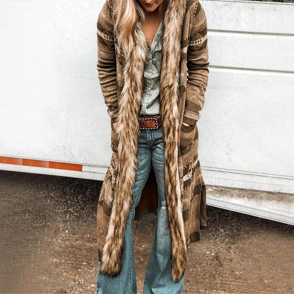 Retro langærmet pelsfrakke