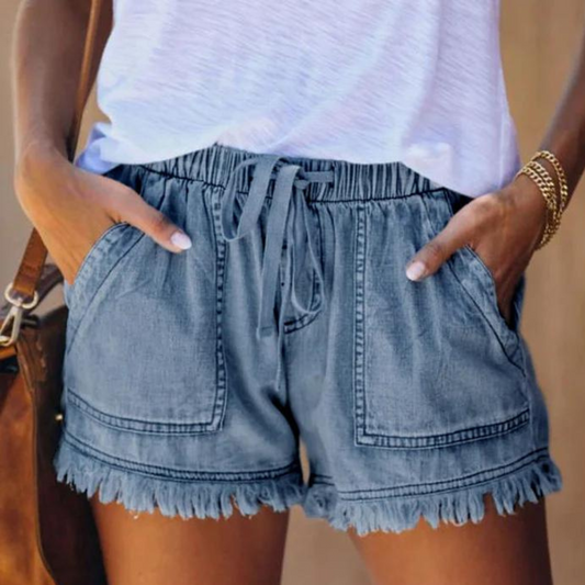 Åndbare denimshorts til kvinder med sidelommer