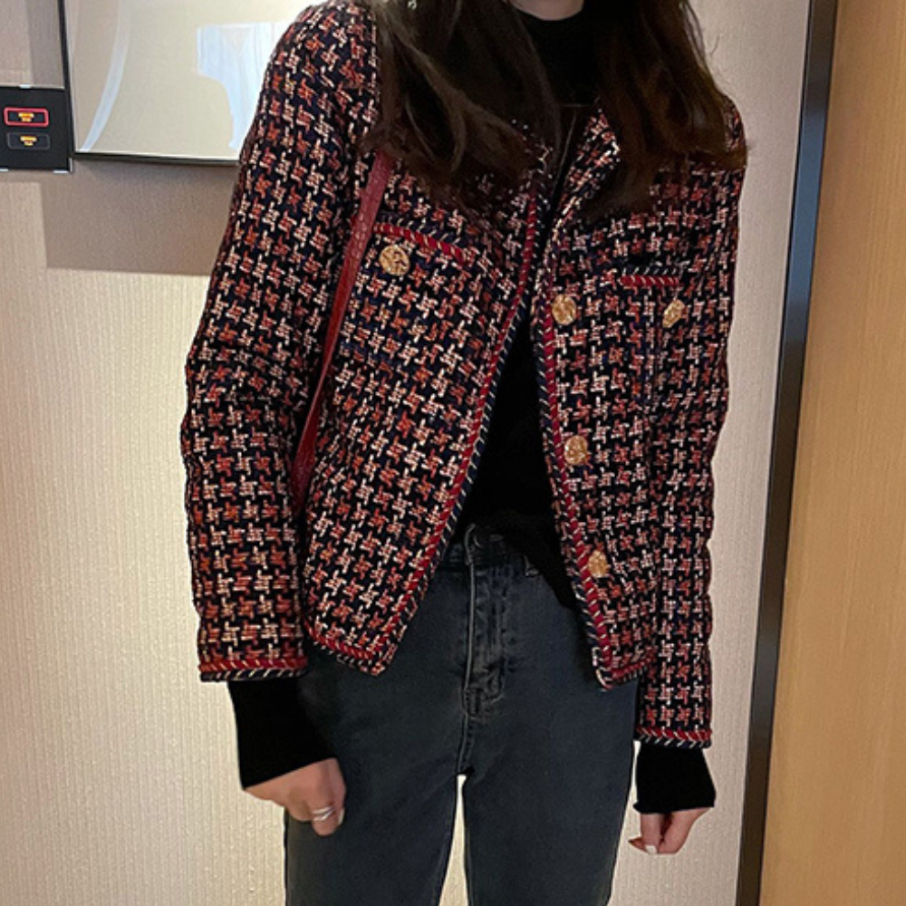 Vævet ternet blazer til kvinder