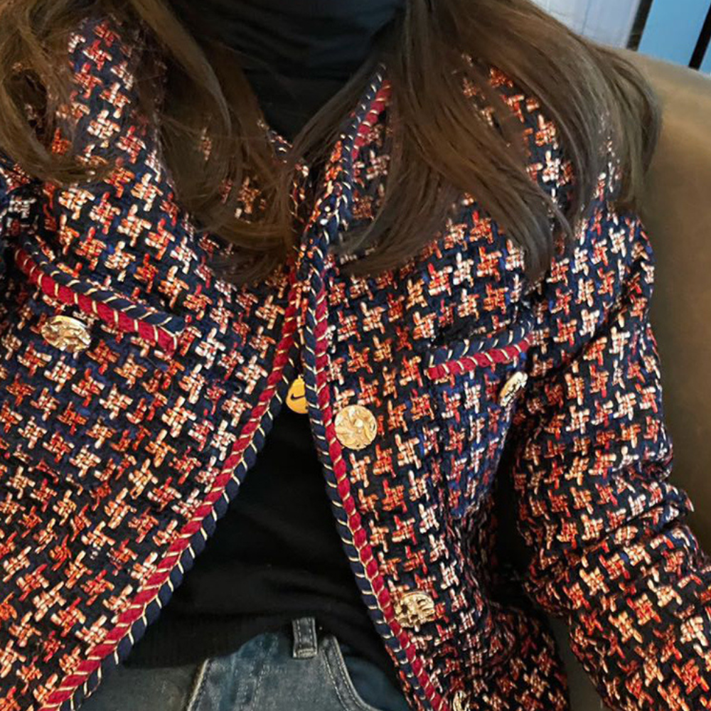 Vævet ternet blazer til kvinder
