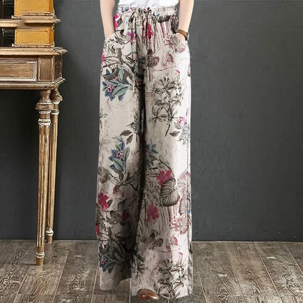 Brede bukser til kvinder med blomsterprint