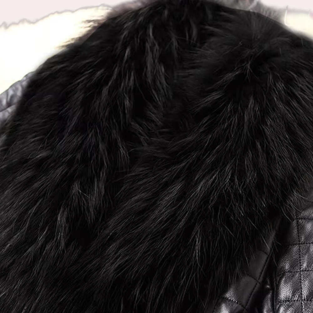 Læderjakke med pelskrave