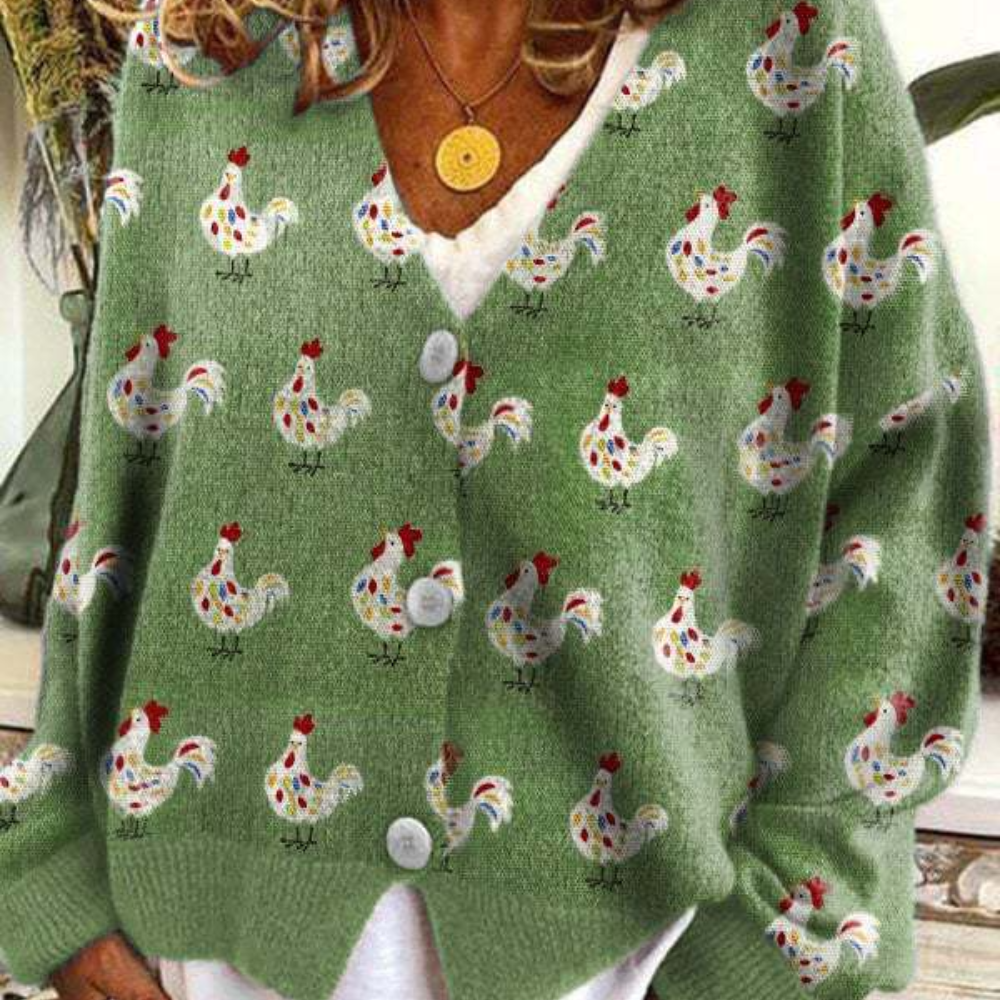 V-hals-sweater med dyredesign