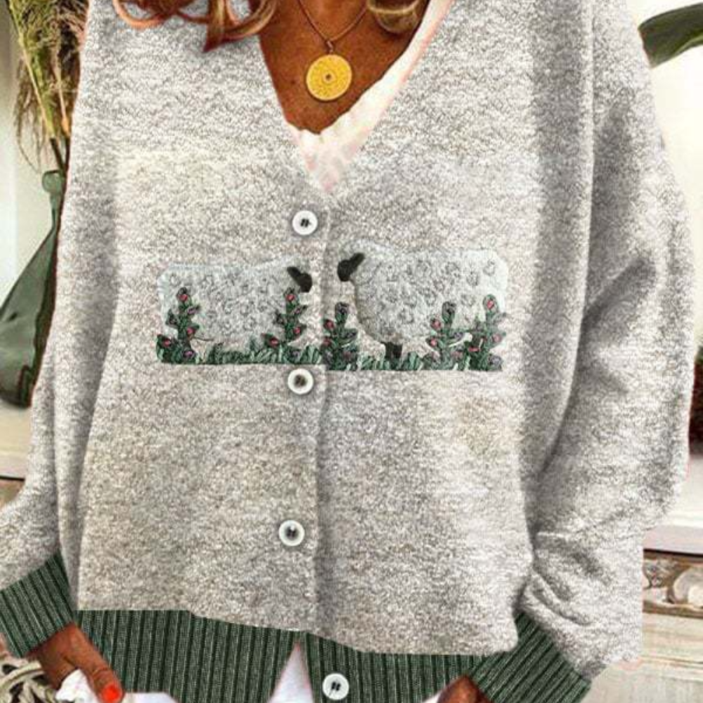 V-hals-sweater med dyredesign