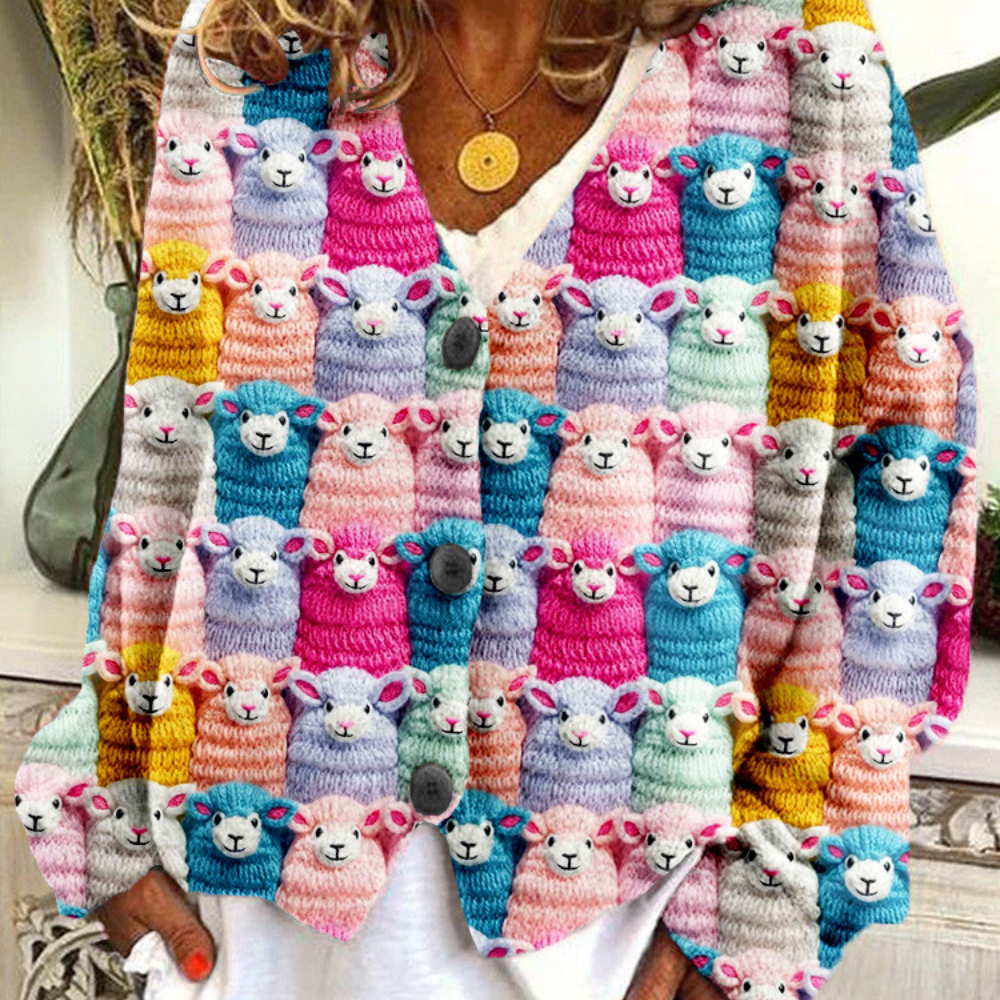 V-hals-sweater med dyredesign