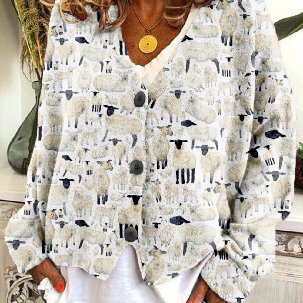 V-hals-sweater med dyredesign