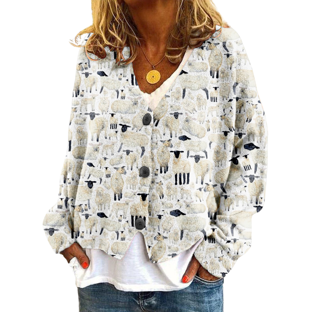 V-hals-sweater med dyredesign