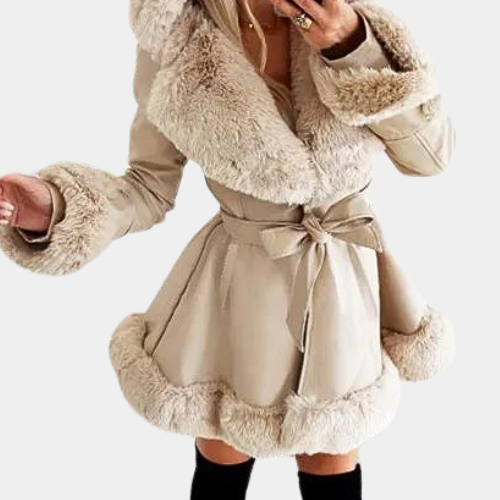 Varm lang jakke med snøre i taljen