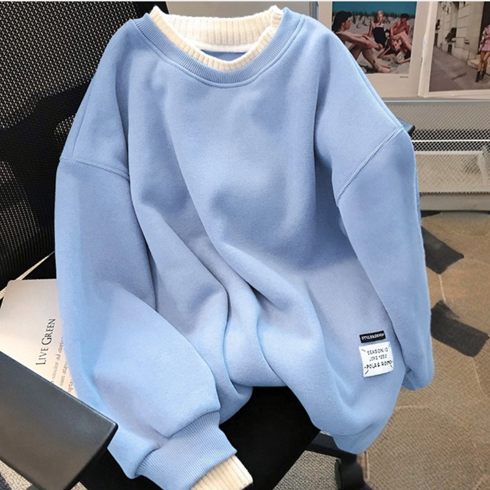 Plys tyk sweater med rund hals til kvinder