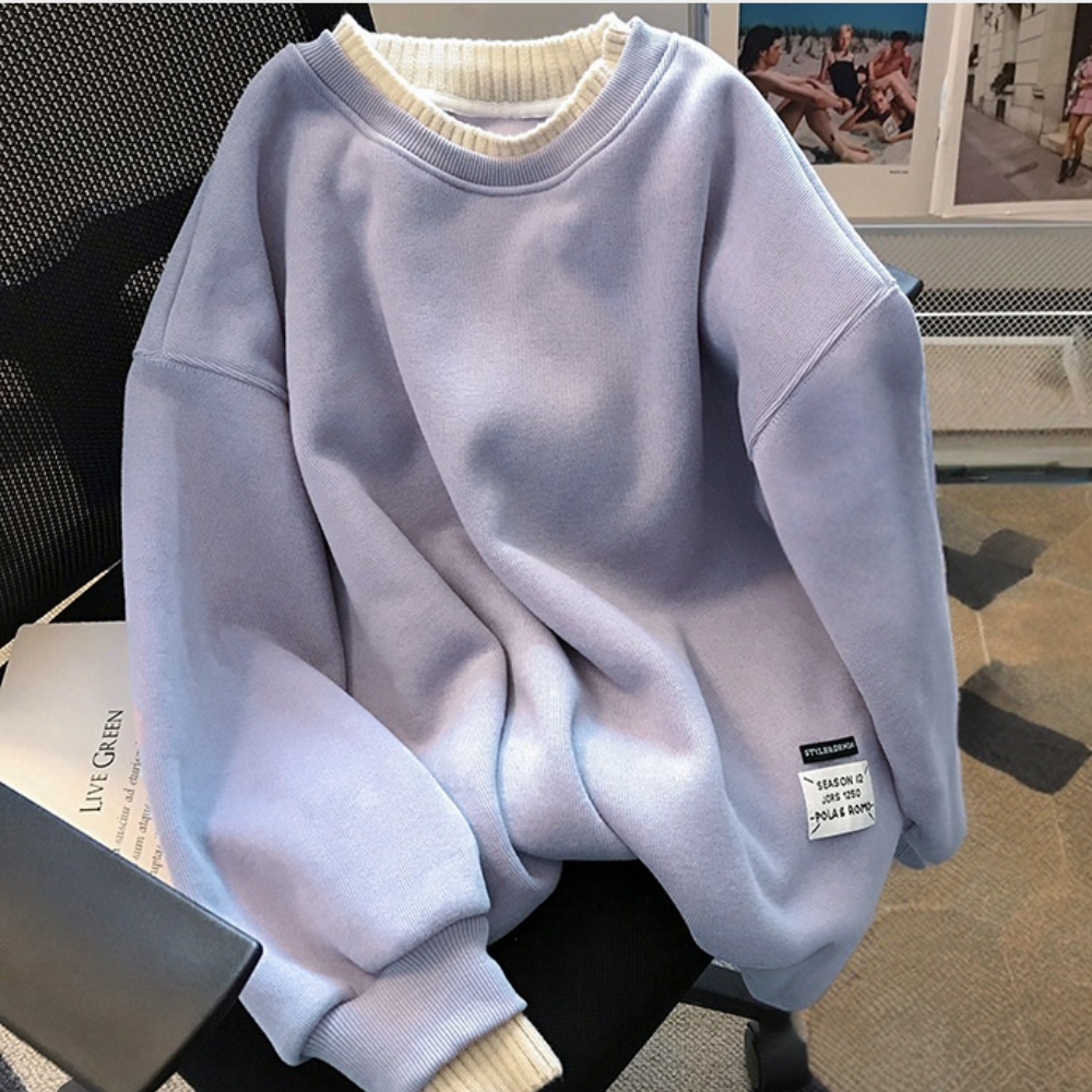 Plys tyk sweater med rund hals til kvinder